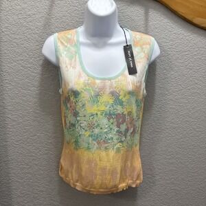 Hope Emma Shirt Women PS Petite Sleeveless Colorful Floral Teal Rayon Blend NWT